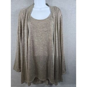 Susan Graver 3X Cardigan Tank Set Metallic Foil Gold Classic Liquid Knit Party